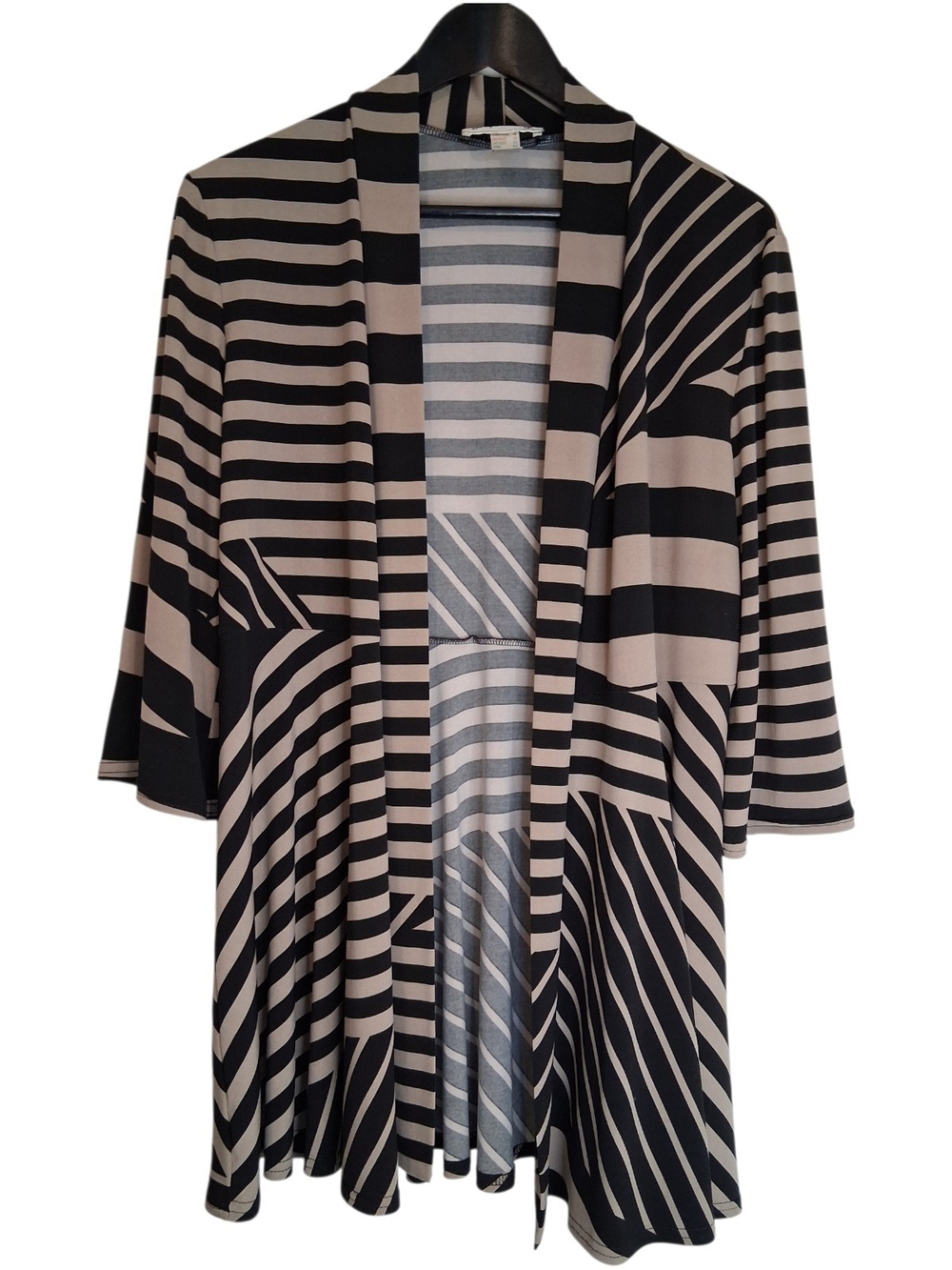 Joseph Ribkoff Graphic Stripe Open Front Cardigan Duster Jacket Black Beige 16